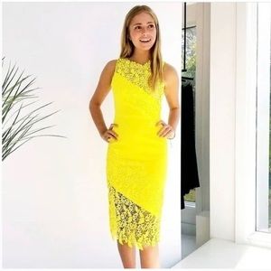 ALICE + OLIVIA Yellow Margy Floral Lace Sleeveless Sheath Dress size 0
